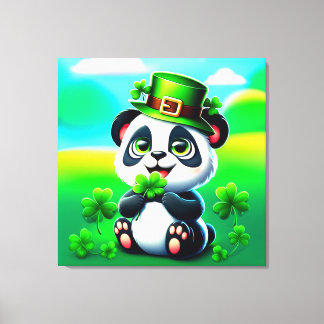 Cute Panda med St. Patrick Day Theme Canvastryck