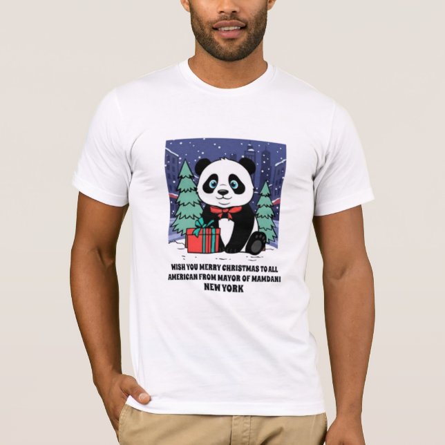 Cute Panda Merry Christmas T-Shirt | New York Holi (Framsida)