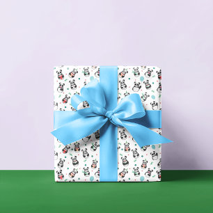 Cute Panda Mönster Birthday   Vit Presentpapper