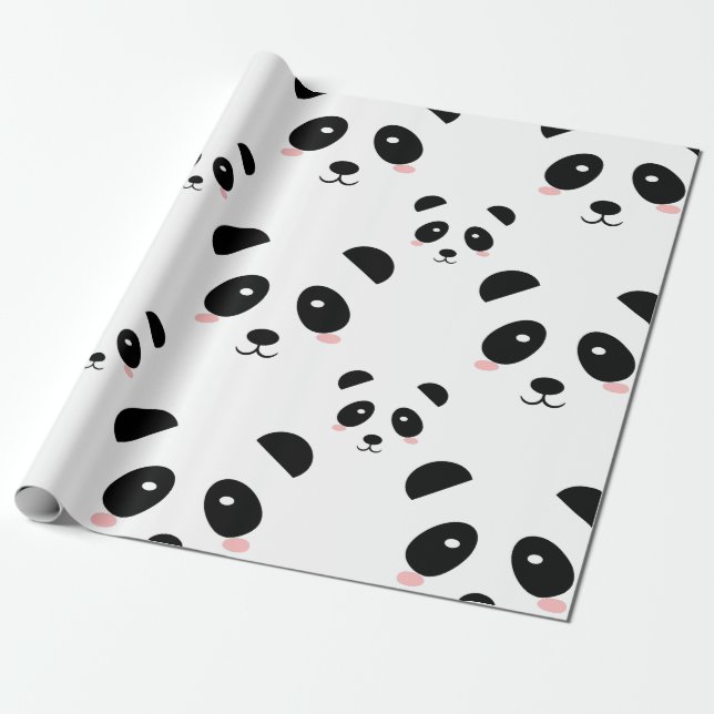 Cute Panda Mönster Black and White Presentpapper (Utrullad)