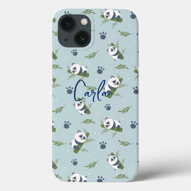 Cute Panda Mönster Personlig Namn (Baksida)