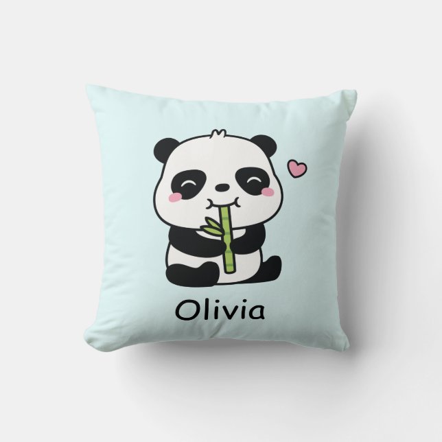 Cute Panda Munching Bamboo, Baby Nursery Decor Kudde (Framsida)