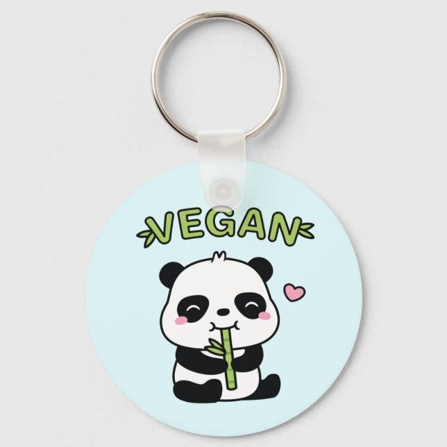 Cute Panda Munching Bamboo Vegan Nyckelring (Framsida)