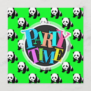 Cute Panda; Neon Grönt, Black & White Inbjudningar