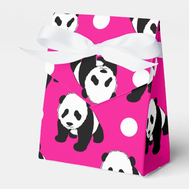 Cute Panda; Neon Rosa, Black & White Polka dots Presentaskar (Framsidan Sidan)