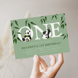 Cute Panda-Neutralten 1:a födelsedag Party Inbjudningar