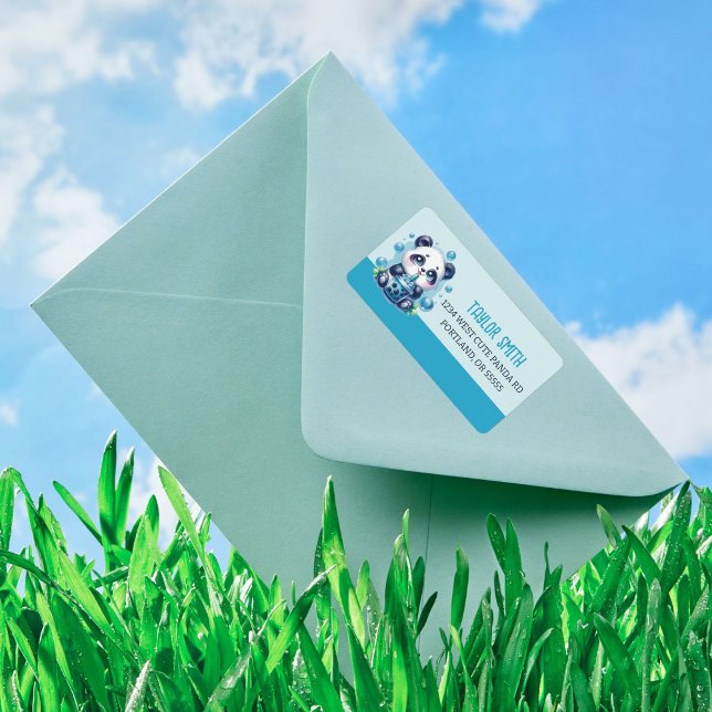 Cute Panda och Blue Boba Bubble Tea Adressetikett (Skapare uppladdad)