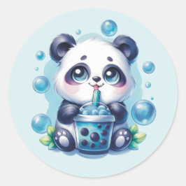 Cute Panda och Blue Boba Bubble Tea Runt Klistermärke