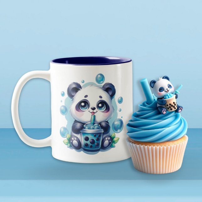 Cute Panda och Blue Boba Bubble Tea Två-Tonad Mugg (Skapare uppladdad)