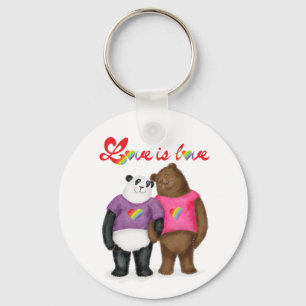 Cute panda och brunbjörn "kärlek är kärlek"-nyckel nyckelring