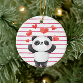 Cute Panda och Hearts Julgransprydnad Keramik