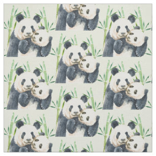 Cute Panda Pair & Bamboo Watercolor Mönster Tyg