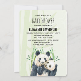 Cute Panda Pair i Bamboo Watercolor Baby Shower Inbjudningar