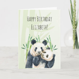 Cute Panda Pair i Bamboo Watercolor Birgday Card Kort