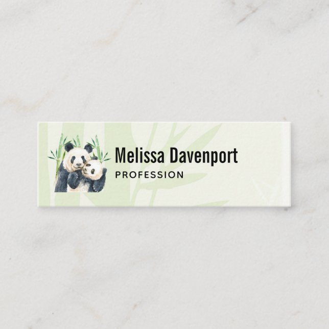 Cute Panda Pair och Bamboo Watercolor Mini Visitkort (Framsida)