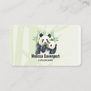 Cute Panda Pair och Bamboo Watercolor Visitkort