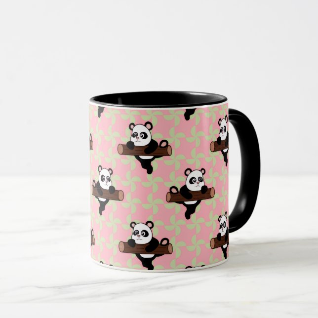 Cute Panda Pattern on Pink – Kawaii Seamless  Mugg (Framsida höger)