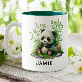 Cute Panda Personlig Blommigt Bamboo Två-Tonad Mugg