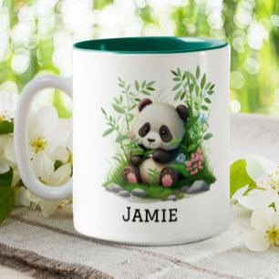 Cute Panda Personlig Blommigt Bamboo Två-Tonad Mugg