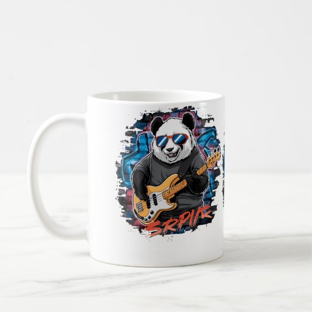 Cute Panda Playing Bass Guitar Animal Playing Guit Kaffemugg (Vänster)