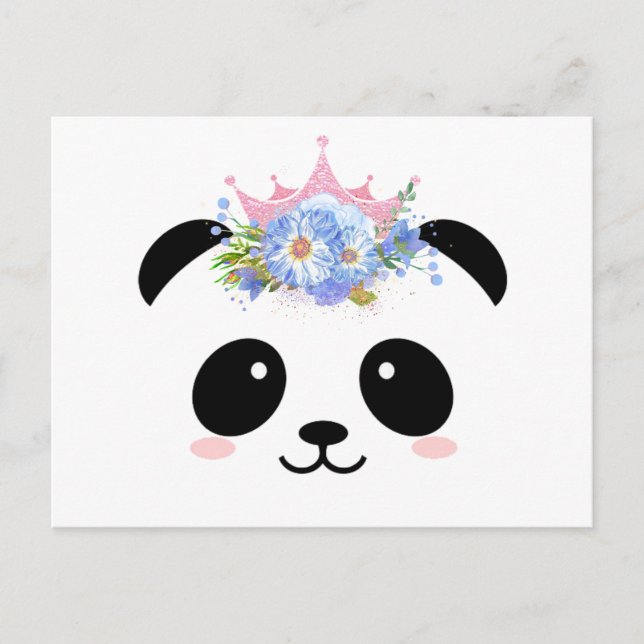 Cute panda princess blommigt krona vykort (Framsida)