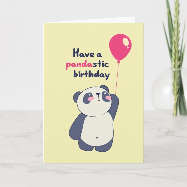 Cute Panda Pun Pandastic Bday Funny Birthday Kort (Framsida)