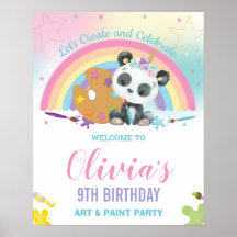 Cute Panda Rainbow Paint Art Birthday Välkommen