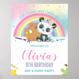 Cute Panda Rainbow Paint Art Birthday Välkommen Poster