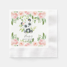 Cute Panda Rosa Blommigt Bamboo Baby Shower Birthd Pappersservett