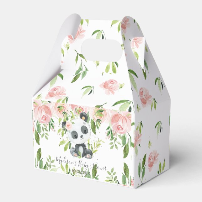 Cute Panda Rosa Blommigt Bamboo Baby Shower Birthd Presentaskar (Framsidan Sidan)