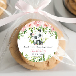 Cute Panda Rosa Blommigt Bamboo Baby Shower Birthd Runt Klistermärke