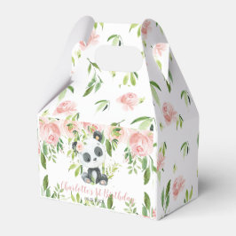 Cute Panda Rosa Blommigt Greenery 1:a födelsedag Presentaskar