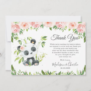 Cute Panda Rosa Blommigt Greenery Baby Shower Girl Tack Kort