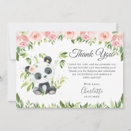 Cute Panda Rosa Blommigt Greenery Födelsedagsfest Tack Kort