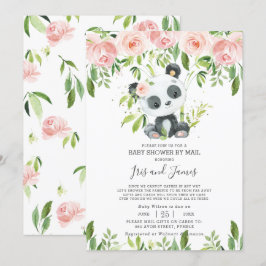 Cute Panda Rosa Blommigt Virtuell Baby Shower by M Inbjudningar