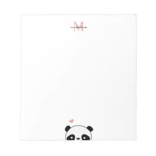 Cute Panda  Rosa Monogram Script Anteckningsblock