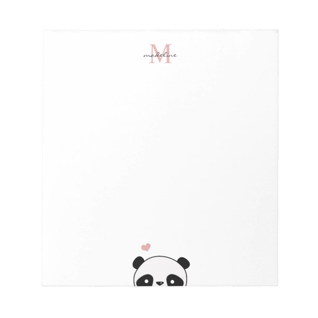Cute Panda  Rosa Monogram Script Anteckningsblock (Framsida)