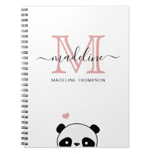 Cute Panda  Rosa Monogram Script Anteckningsbok