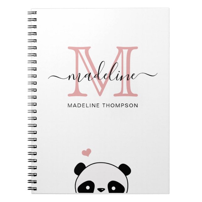 Cute Panda  Rosa Monogram Script Anteckningsbok (Framsidan)