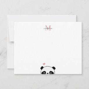 Cute Panda  Rosa Monogram Script Anteckningskort
