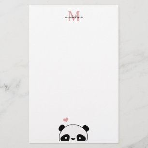 Cute Panda Rosa Monogram Script Brevpapper