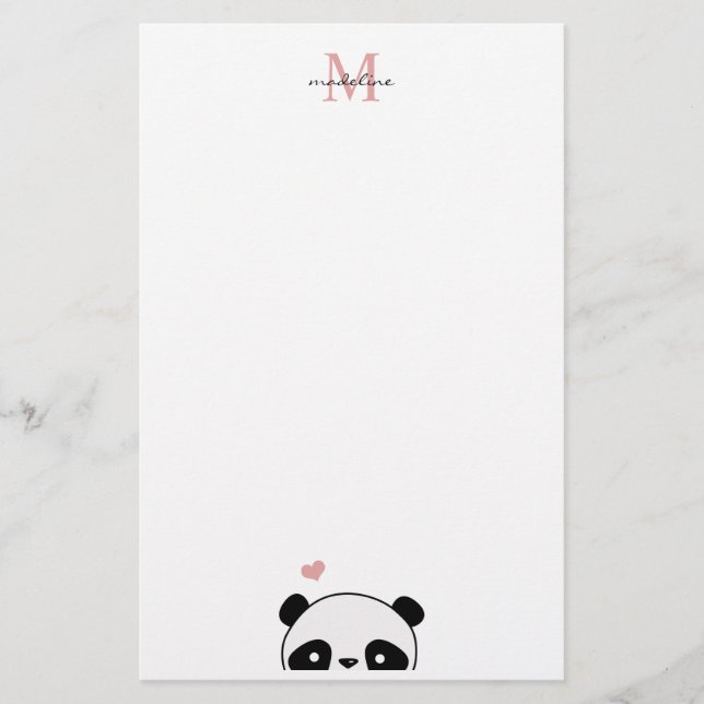 Cute Panda  Rosa Monogram Script Brevpapper (Framsida)