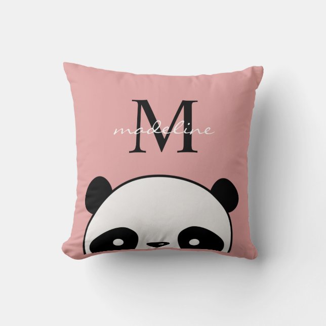 Cute Panda  Rosa Monogram Script Kudde (Framsida)