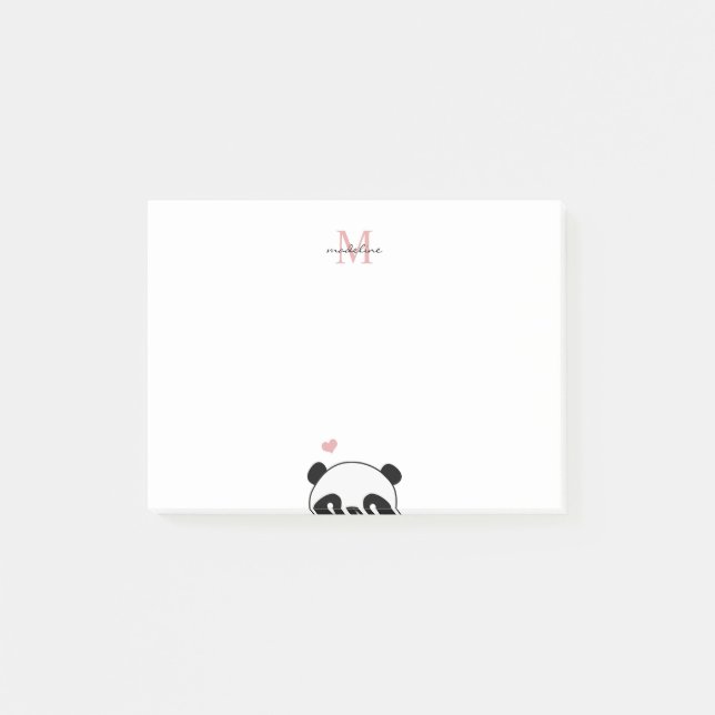 Cute Panda  Rosa Monogram Script Post-it Block (Framsida)