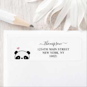 Cute Panda  Rosa Monogram Script Returadress Etikett
