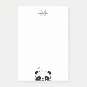 Cute Panda  Rosa Monogram-skript Post-it Note Block