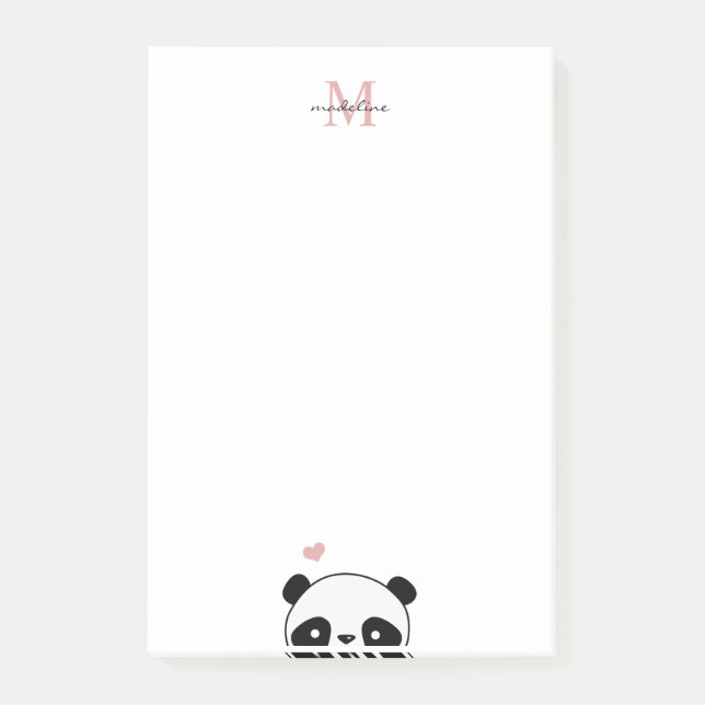 Cute Panda  Rosa Monogram-skript Post-it Note Block (Framsida)