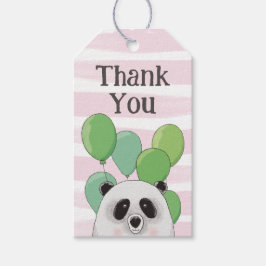 Cute panda. Rosa och grönt barns födelsedag tack Presentetikett