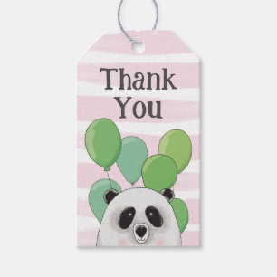 Cute panda. Rosa och grönt barns födelsedag tack Presentetikett