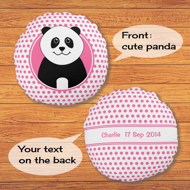 Cute panda rosa spar namn på baksidan rund kudde (Skapare uppladdad)